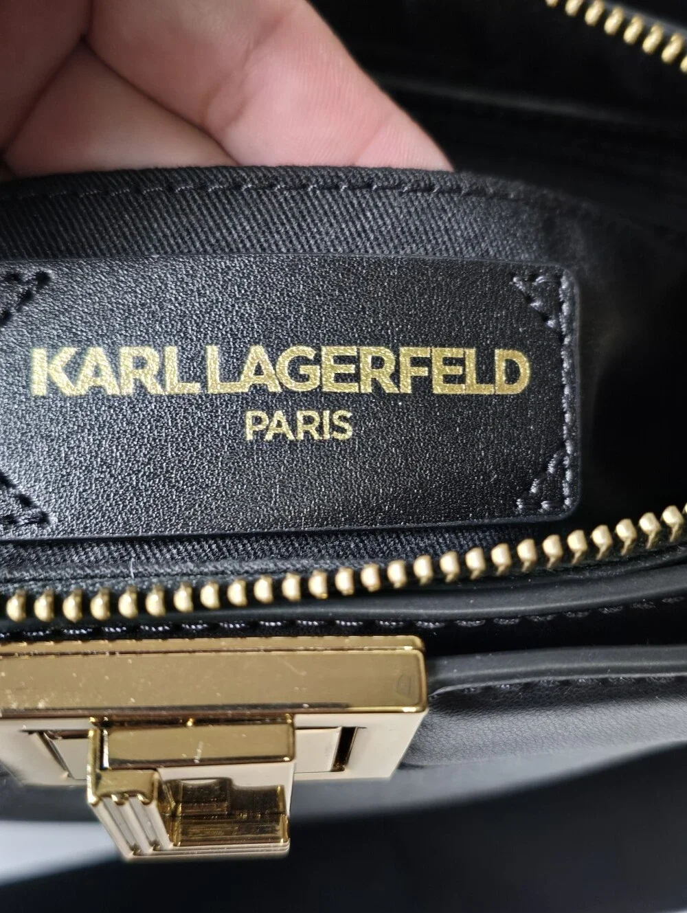 Karl Lagerfeld Black Leather Top-Handle Crossbody Bag